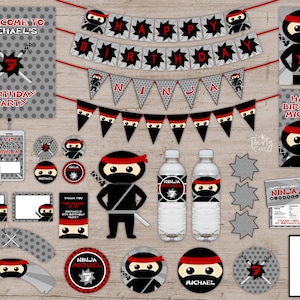 Ninja Partygeschenke, Ninja-Geburtstagsparty, Ninja-Partydekoration, Ninja-Partygirlanden, Ninja-Partyschilder, Ninja-Gastgeschenke, Dekor