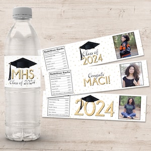 Graduation Party Water Bottle Labels - Graduation Party Decorations - High School or College Graduate - Graduation Stickers - Drink Labels