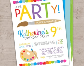 Art Birthday Invitation: Colorful Paint Party Invite (Digital Download)