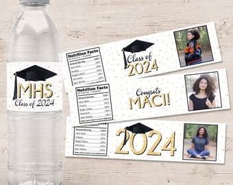 100 Graduation Party Water Bottle Labels - Graduation Party Decorations - High School or College Graduate - Drink Labels