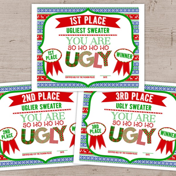 Ugly Sweater Party Awards, Ugly Sweater Party, Ugly Sweater Party Certificate, Ugly Sweater Decor, Ugly Sweater Party Favors, DIY Printable