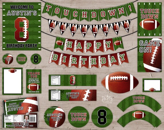 Printed Football Water Bottle Labels Football Birthday Party Etsy