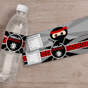 Ninja Water Bottle Labels, Ninja Birthday Party, Ninja Party Decor, Ninja Party Decorations, Ninja Birthday Favors, Ninja Party Favors