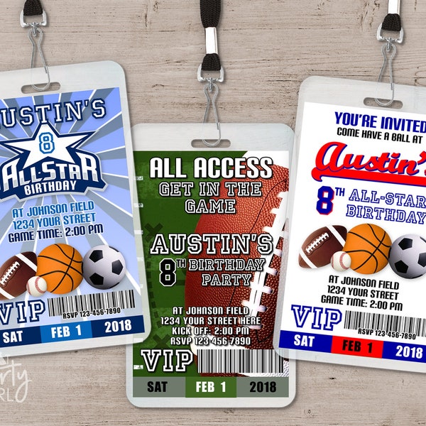 12 Sports VIP Pass Birthday Party Invitations Favors