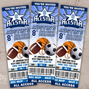 12 ALLSTAR Birthday Party Ticket Style Invitations
