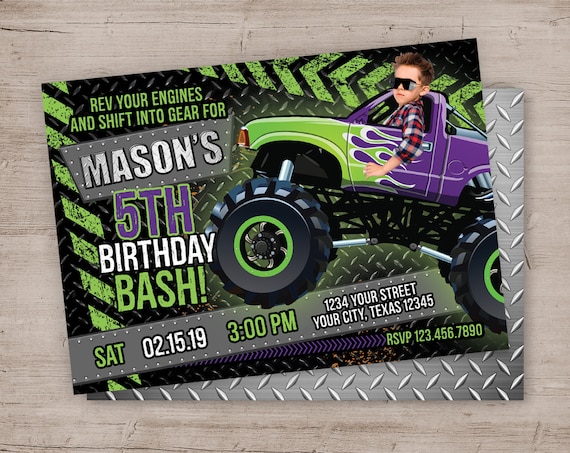 Monster Truck Invitation Monster Truck Birthday Party Etsy