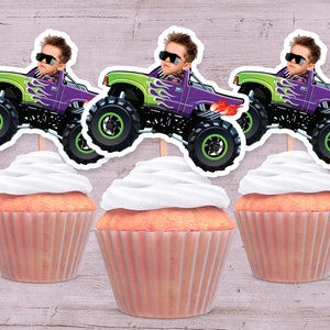 Monster Truck Party Photo Cupcake Toppers, Monster Truck Face Cupcake Toppers, Party Decorations, Monster Truck Party Favors, Picture Topper