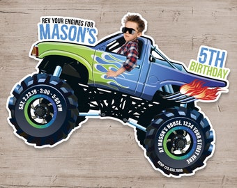 Personalized Monster Truck Birthday Invitation: Die-Cut Party Invites