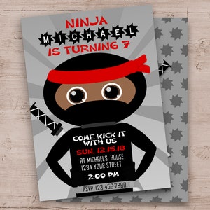 Afroamerikanische Ninja-Geburtstags-Party Einladungen (Printable Invite)
