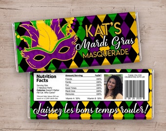 Mardi Gras Masquerade Party Candy Bar Wrappers - DIY U Print