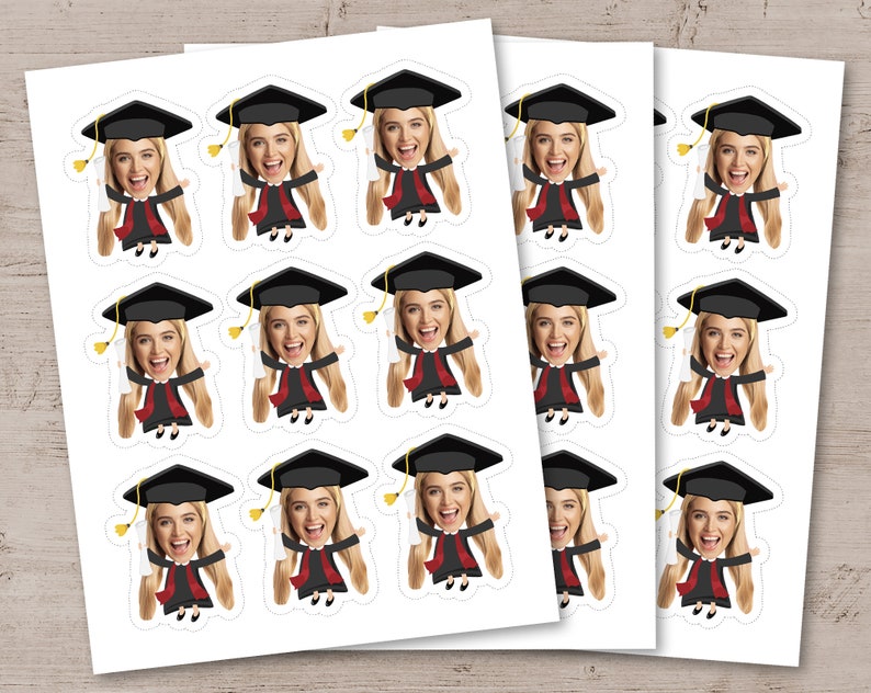 Toppers de cupcakes de fotos de graduación imprimibles, toppers de cupcakes de cara de fiesta de graduación, decoraciones de fiesta de graduación, favores de fiesta de graduados imagen 3