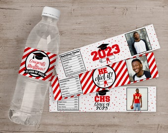 Graduation Party Water Bottle Labels, Graduation Party Decorations, High School or College Graduate, Graduation Stickers, Printed Drink