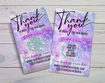 Scratch Off Thank You Cards, Watercolor Small Business Thank Yous, Customer Coupon Cards, Scratch Off Game, Business Scratch Offs, Custom
