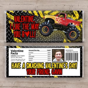 Monster Truck Valentine&#39;s Day Candy Bar Wrapper, Monster Truck Chocolate Wrapper, Monster Truck Valentine Party Favors, Boy Girl Printable