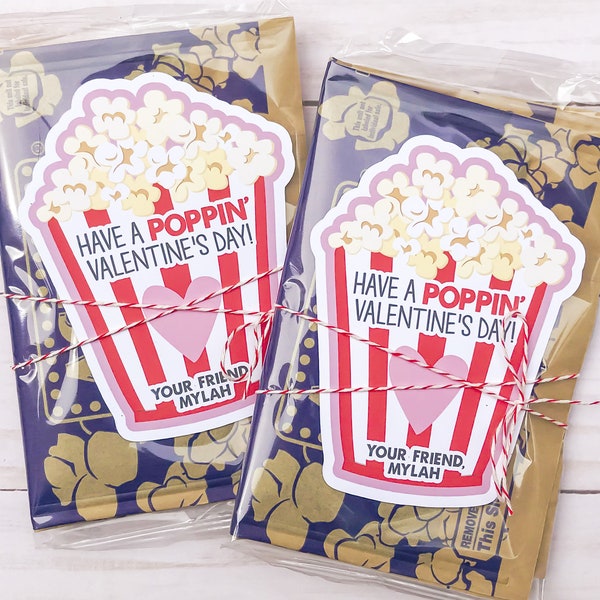 Printable Popcorn Valentines, Kids Valentine's Day Card, Boy Girl Valentine Poppin', Popcorn School Kids Valentines, DIY Digital File