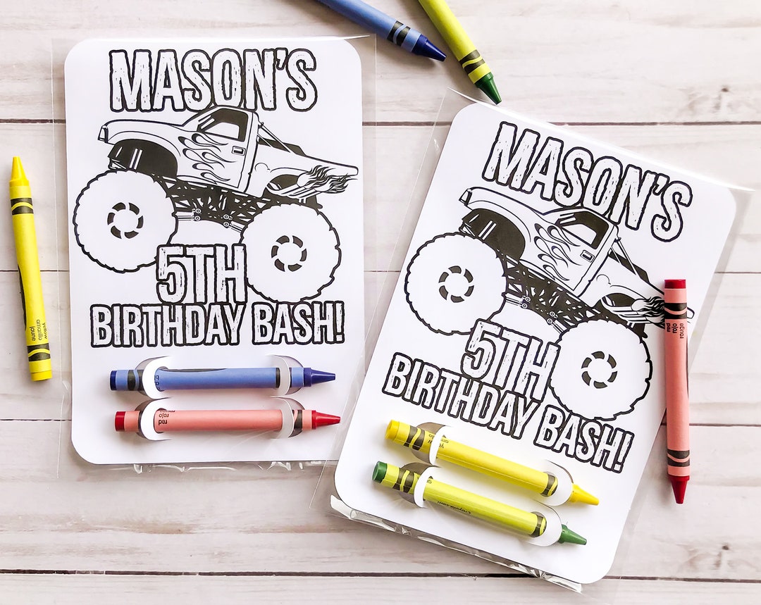 Monster Truck Coloring Card Party Favor, Monster Truck Birthday Party ...