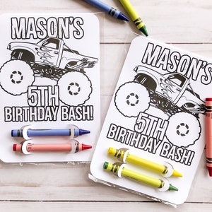 Monster Truck Coloring Card Party Favor, Monster Truck Birthday Party, Monster Truck Party Favors, Coloring Sheet, Personalized Party Favor