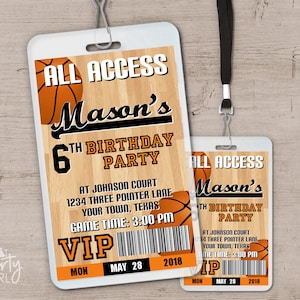 Basketball Birthday Party VIP Pass Style Invitations