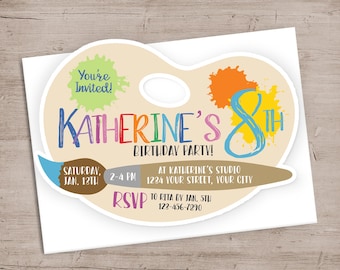 Paint Pallet Birthday Invitations: Die-Cut Art Party Invites