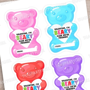 Cartes de Saint-Valentin imprimables pour enfants ours mignon, je suis Beary heureux que nous soyons amis carte de Saint-Valentin, Saint-Valentin garçon fille, fichier numérique de classe d'école