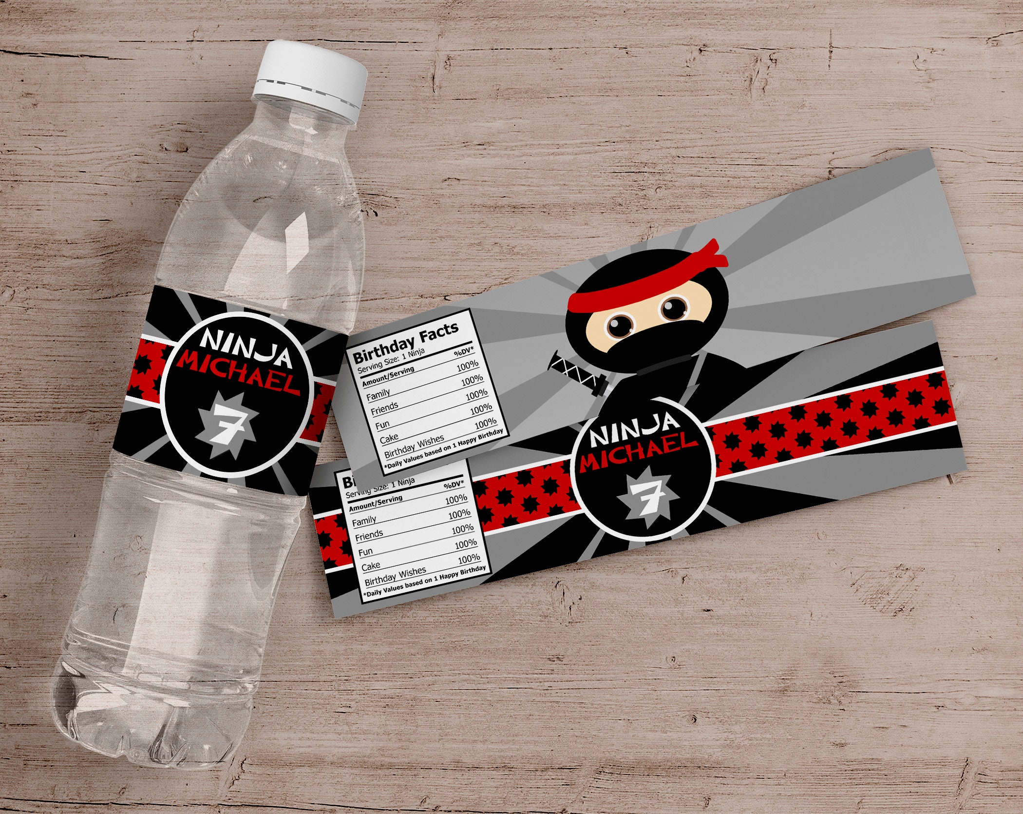 Printed Ninja Water Bottle Labels, Ninja Birthday Party Water Bottle  Labels, Ninja Birthday Party Favors 