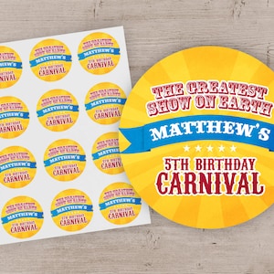 Circus Carnival Birthday Party Favor Stickers - Set of 12