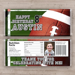 Football Birthday Party Candy Bar Wrappers, Digital File Download Football Party Favors, Tailgate Baby Shower Candy Labels, Sports Printable