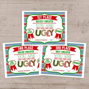 Ugly Sweater Party Awards: 1st, 2nd, 3rd Place Certificates (DIY Printable) image 1