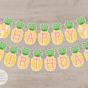 Pineapple Flamingo Birthday Banner: Tropical Luau Party Decor (Printable)