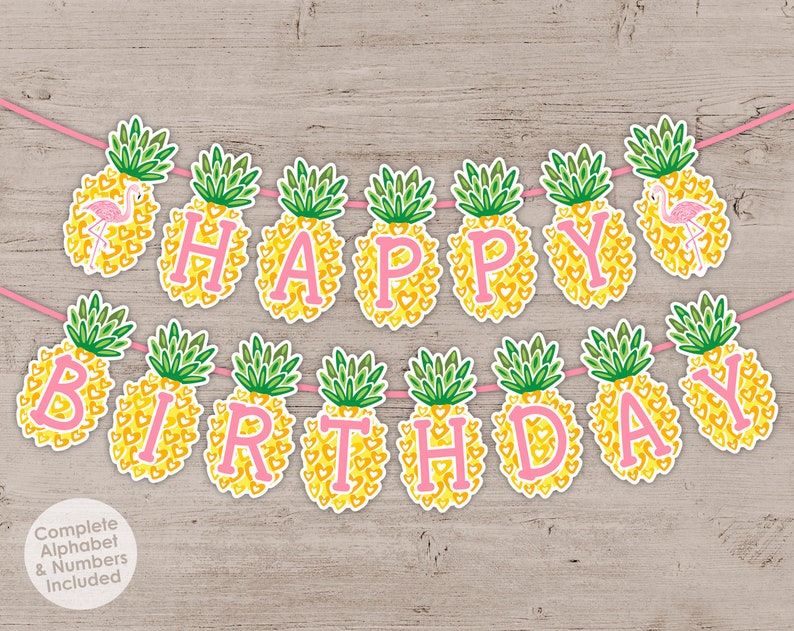 Pineapple Flamingo Party Banner Tropical Luau Birthday Party image 0