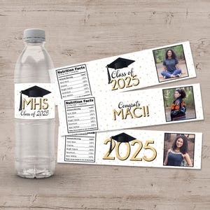 Graduation Party Water Bottle Labels, 2025 Graduation Party Decorations, High School or College Graduate, Drink Labels, Printable Download