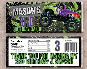 Monster Truck Birthday Candy Bar Wrapper: Printable Party Favor (Digital)