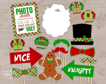 Ugly Sweater Photo Booth, Ugly Sweater Photo Booth Props, Ugly Sweater Party, Ugly Christmas Sweater Party, Ugly Sweater Party Decor, DIY