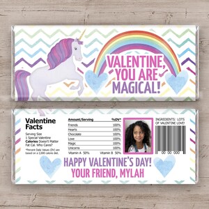 Kids Valentine's Day Unicorn Candy Bar Wrappers - Rainbow Party Favors Candy Bar Wrappers - Valentines Candy Printable - Unicorn Valentine