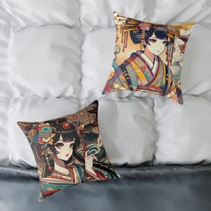 Pillow Elegant Japanese Geisha Decorative Pillow, Home Décor, Gift, Boho Style Cushion, Sofa Throw Pillow, Living Room Accent
