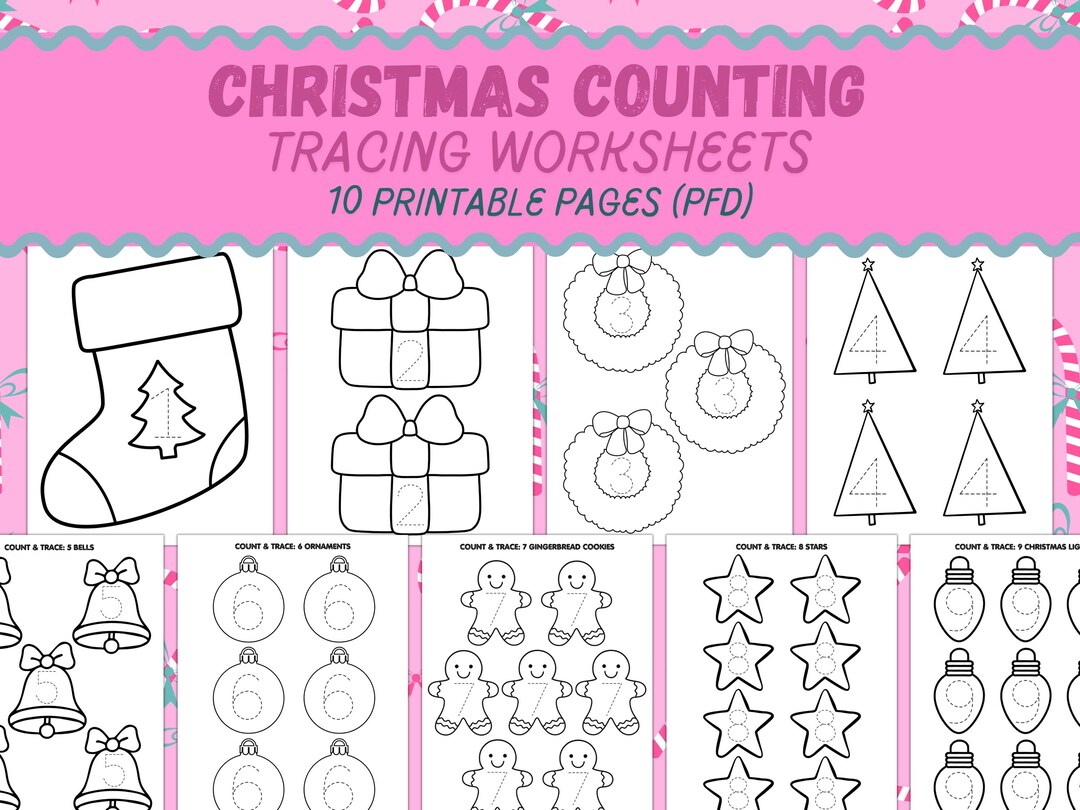 Christmas Counting & Tracing Worksheet for Kids: Learn Numbers 1-10 ...