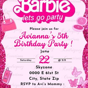 Barbie birthday invitations - digital file (no hard copy)