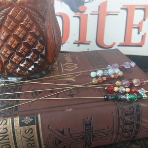 Lot of 6 Vintage Beaded Hat Stick Pins Crafting Beads Boudoir Dressing Table Decor Pinup Retro Hair Free Shipping!