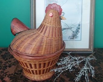 Incredible Vintage Primitive Hen Rooster Basket Kitchen Decor Country Farmhouse Decor Free Shipping!
