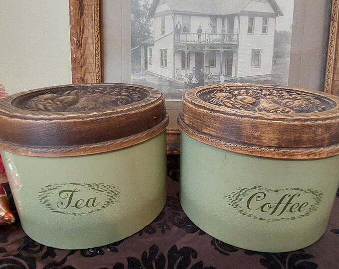 Adorable Pair of Vintage Sage Green Kitchen Canisters Coffee Etsy
