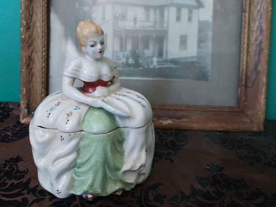 Stunning Vintage Victorian Lady Powder Jar Trinke… - image 1