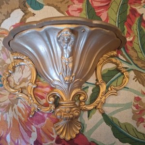 Vintage Hollywood Regency! Ornate Gold Scroll Figure Wall Hanging Shelf Sconce 70s 1970s Decor Free Shipping!