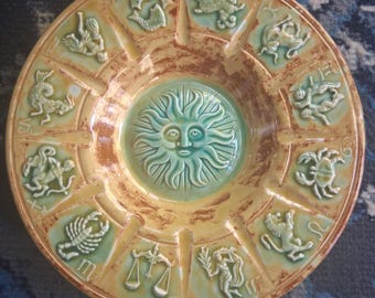 Zodiac Bowl~ Celestial Whimsigoth Desert Desertgoth Handmade Ceramic Dish Astrology Chinese Altar Decor Blue Pagan Wicca Sun