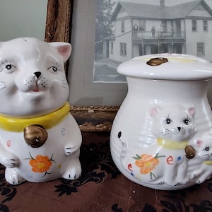 Vintage Kitsch Kitty Cat Kitten Salt & Pepper Shakers Sugar Bowl Retro Kitchen Décor Free Shipping!