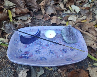 Faerie Hollow Whimsigoth Incense Smudge Holder! Handmade Ceramic Purple Stars Celestial Crystal Holder Moon Decor Fairycore Pagan Altar