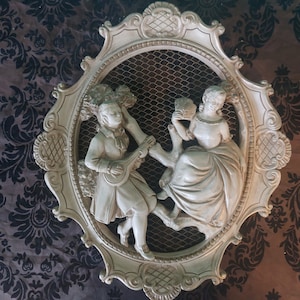 Incredible Vintage Colonial Couple Chalkware 3d Relief 1950s MCM Mid Century Wall Hanging Art Decor French Hollywood Regency Free Shipping!
