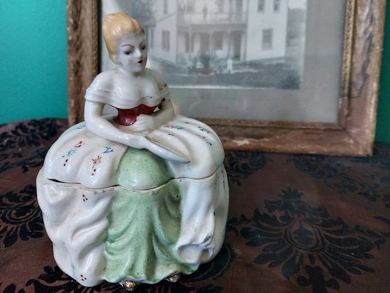 Stunning Vintage Victorian Lady Powder Jar Trinke… - image 4