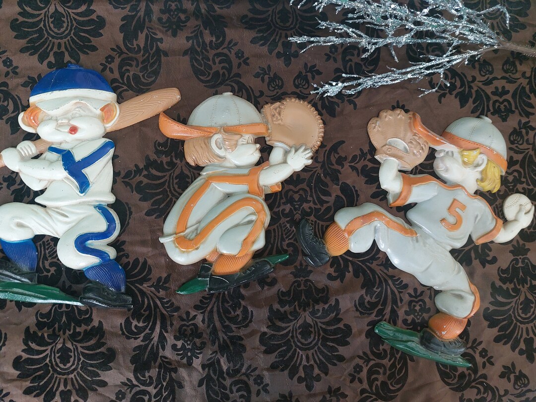 Vintage Set of 3 Metal Sexton 1970s Baseball Boys Players Sports Wall