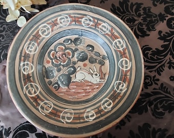 Vintage 8” Mexico Mexican Pottery Plate Wall Décor Plate Rabbit Bunny Free Shipping!