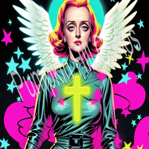 Digital Print Neo Bette Davis Neon Angel Film Noir 1940s 40s Art Decor Downloadable Old Classic Weird Surreal Oddity Print Movies